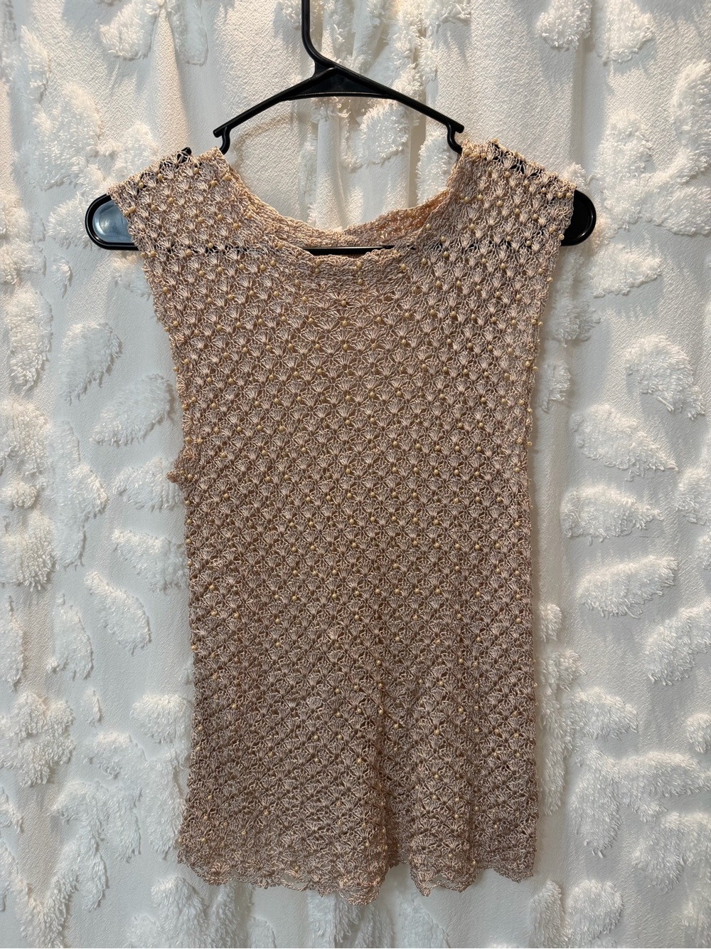Sleeveless Knit Metallic Beige Pearl Top